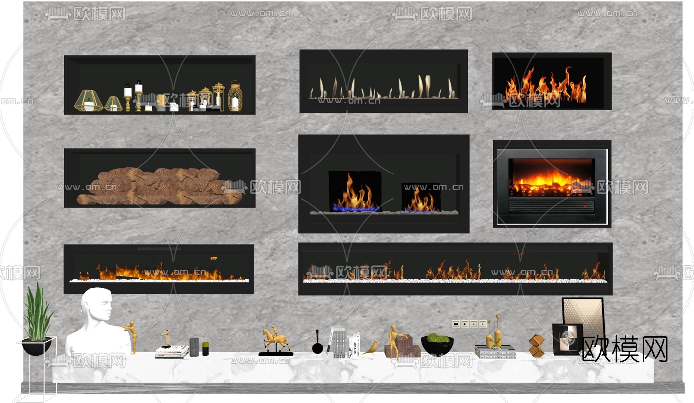 现代壁炉su模型下载
