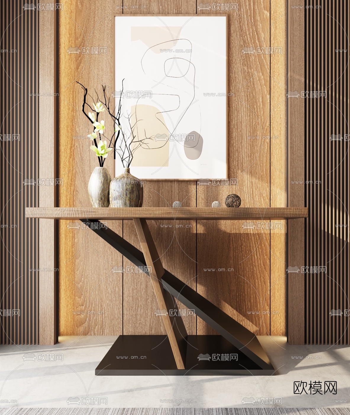 北欧原木端景条案3d模型下载