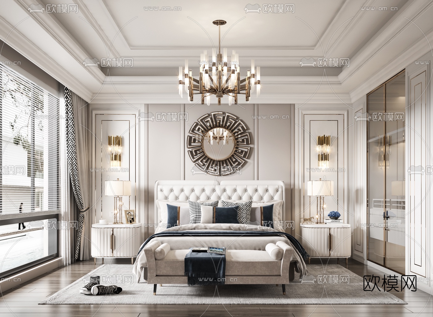 美式轻奢卧室3d模型下载