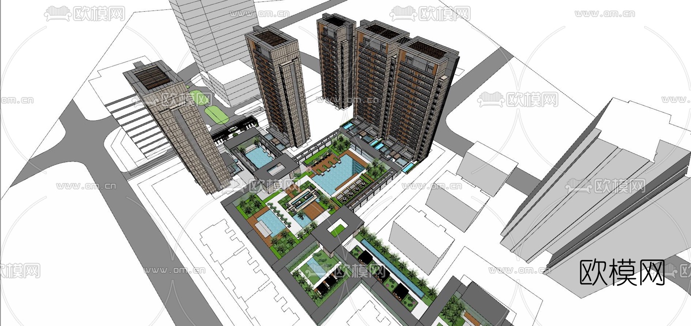 现代住宅小区su模型下载（渲染图3）