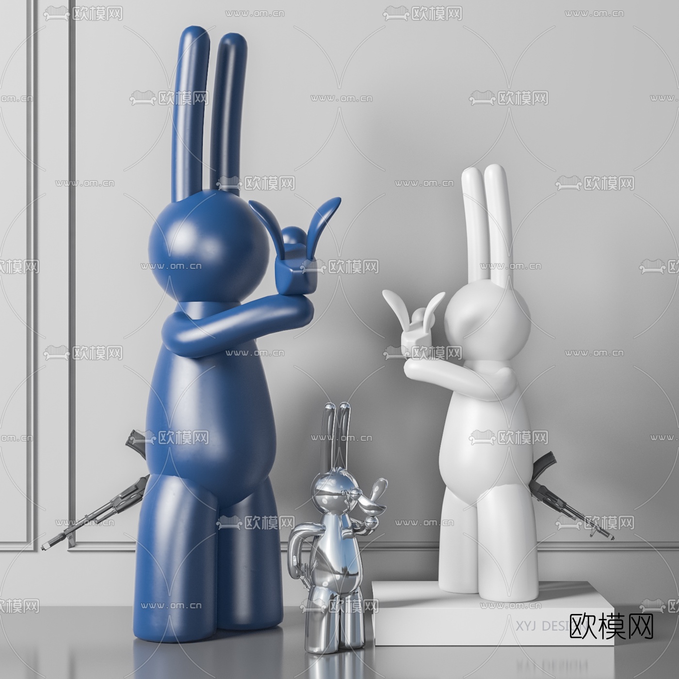 现代兔子雕塑3d模型下载