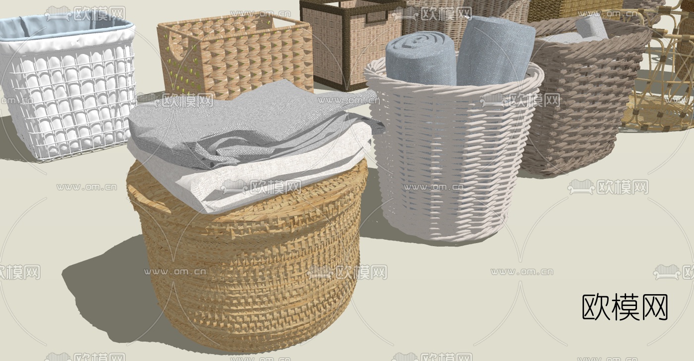 现代衣物收纳箩编织箩筐su模型下载（渲染图3）