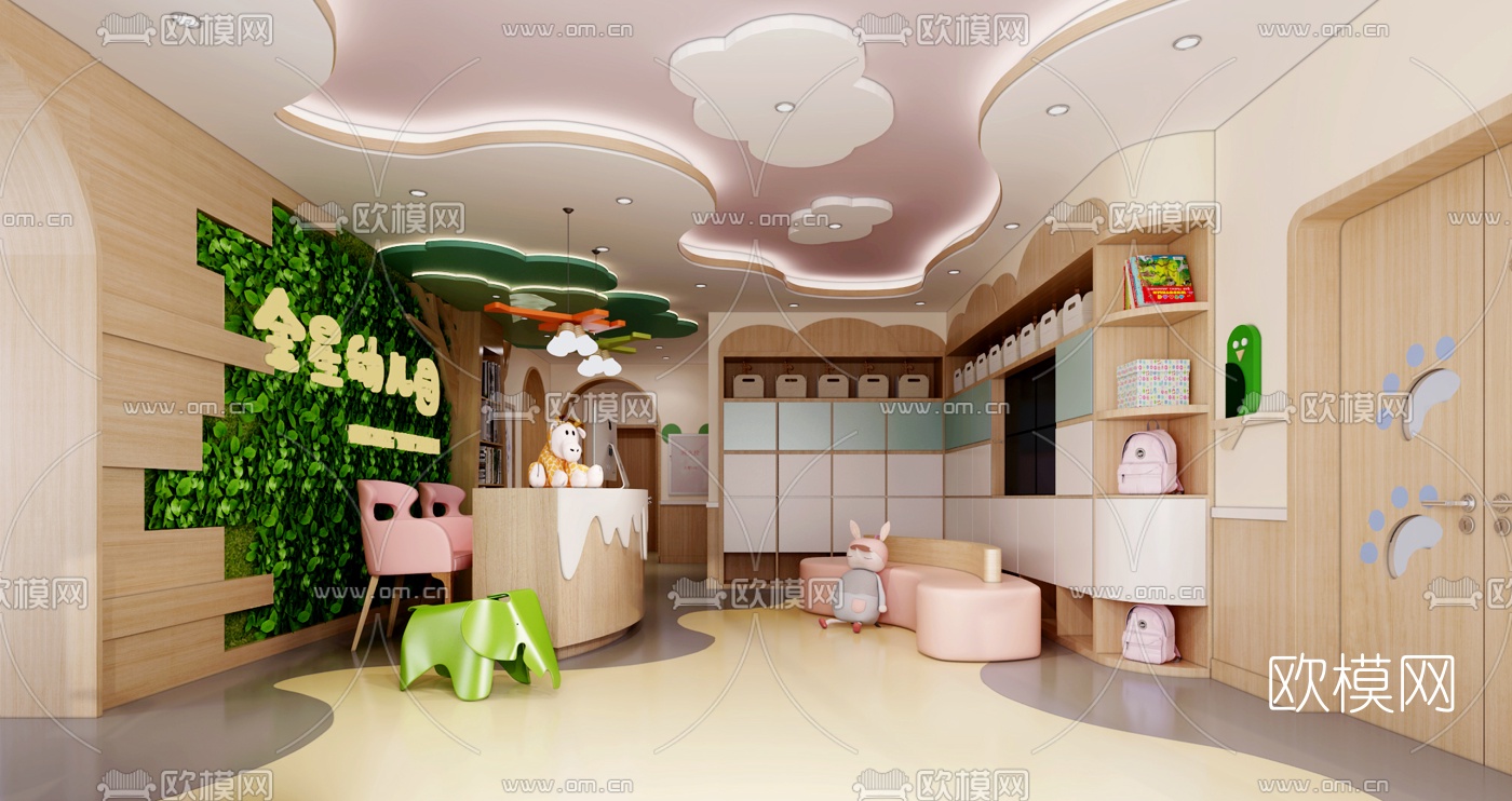 现代幼儿园前台大堂3d模型