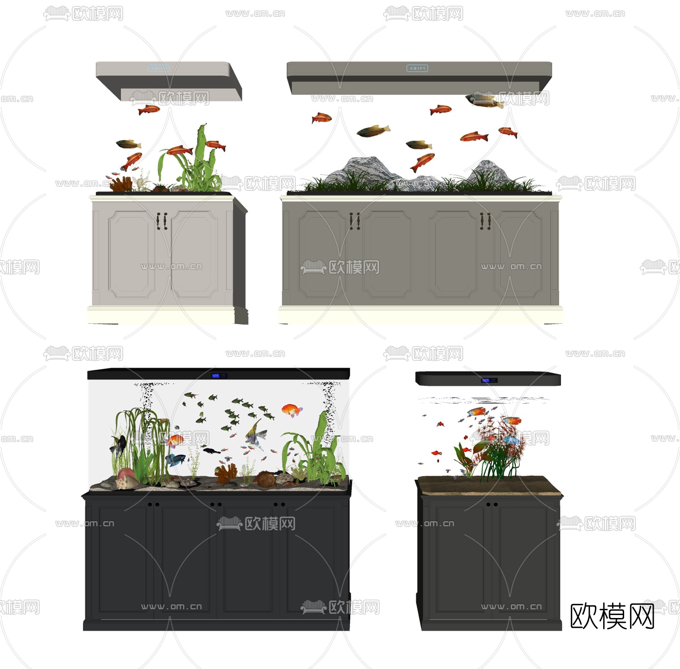 美式水族鱼缸su模型