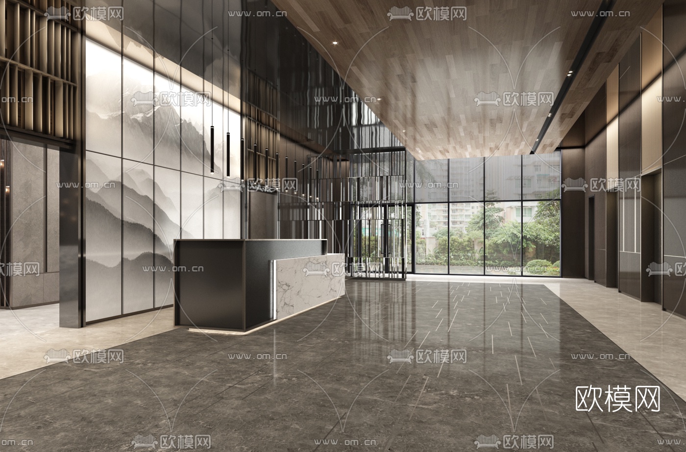 新中式酒店大堂走廊沐足房3d模型下载_ID10087514_3dmax免费模型-欧模网