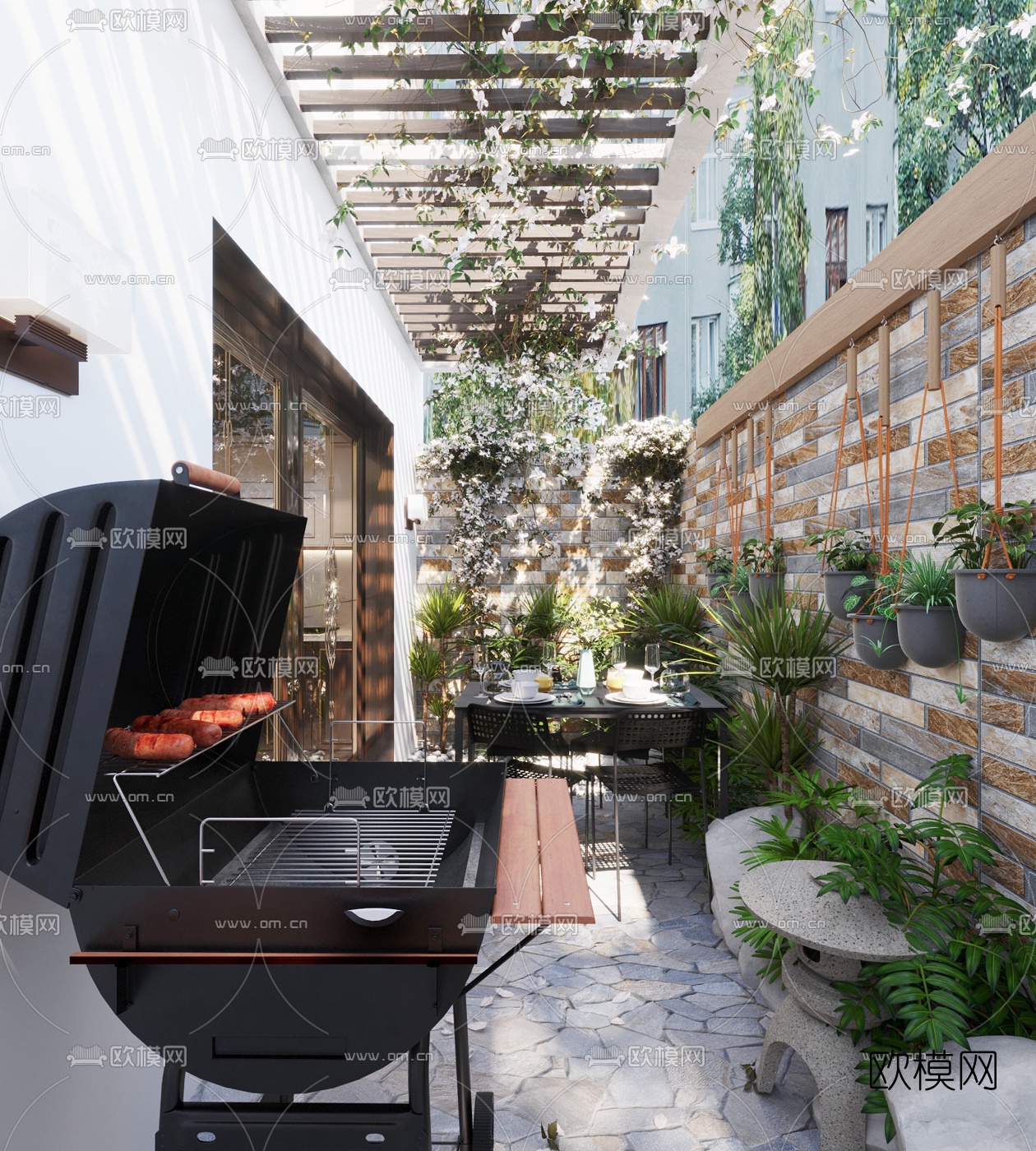 北欧阳台休闲区3d模型下载（渲染图2）