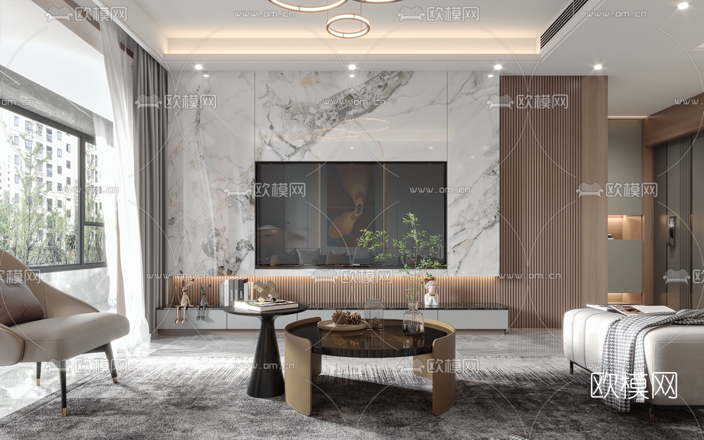 现代客厅餐厅3d模型