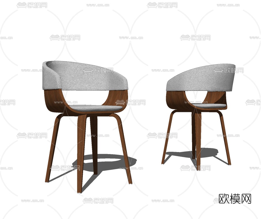 现代实木单椅su模型下载