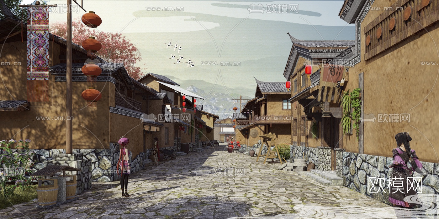 中式乡村民宿酒店su模型下载（渲染图1）