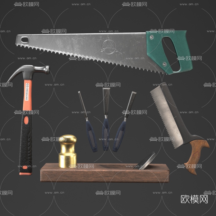 现代锤子锯子工具3d模型下载（渲染图1）