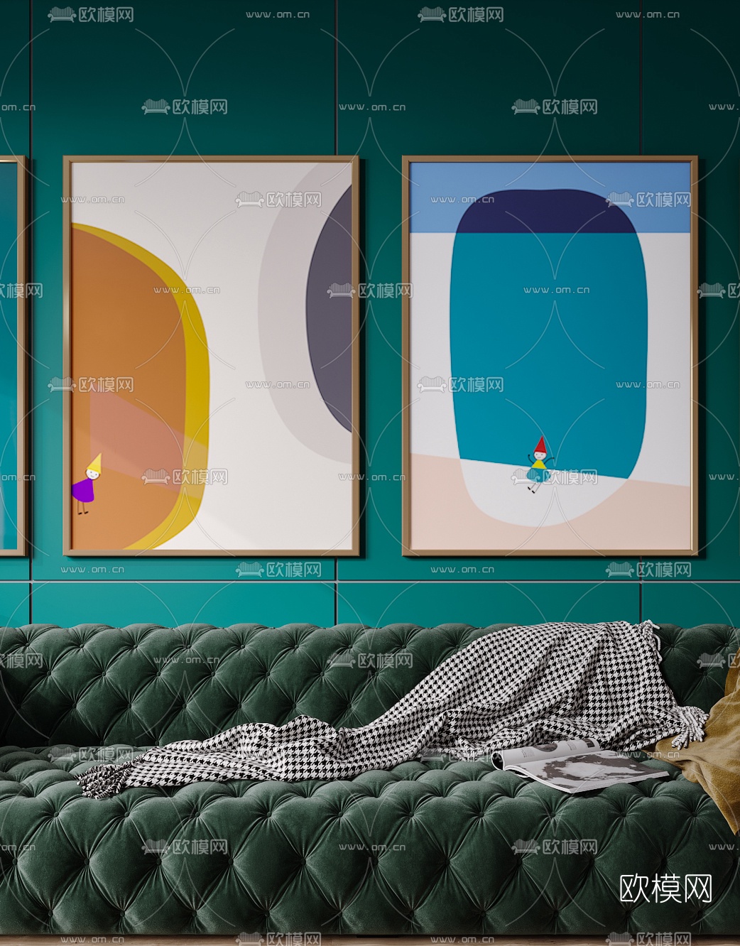 北欧绒布多人沙发3d模型下载（渲染图3）