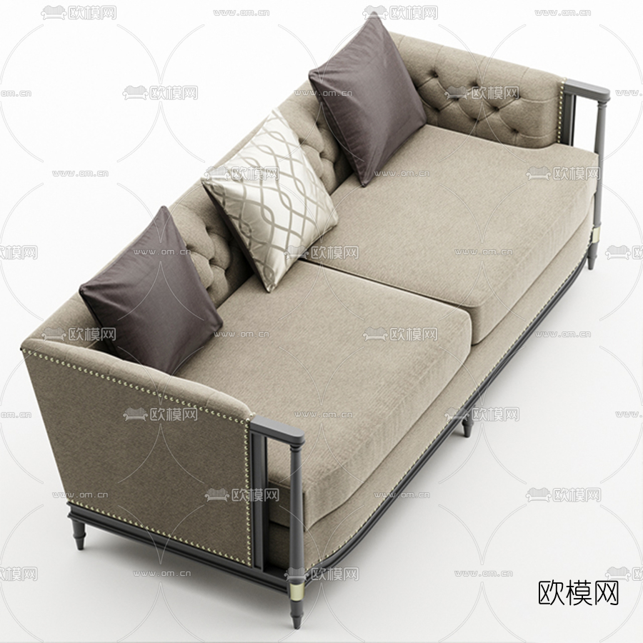 现代布艺双人沙发3d模型下载（渲染图1）