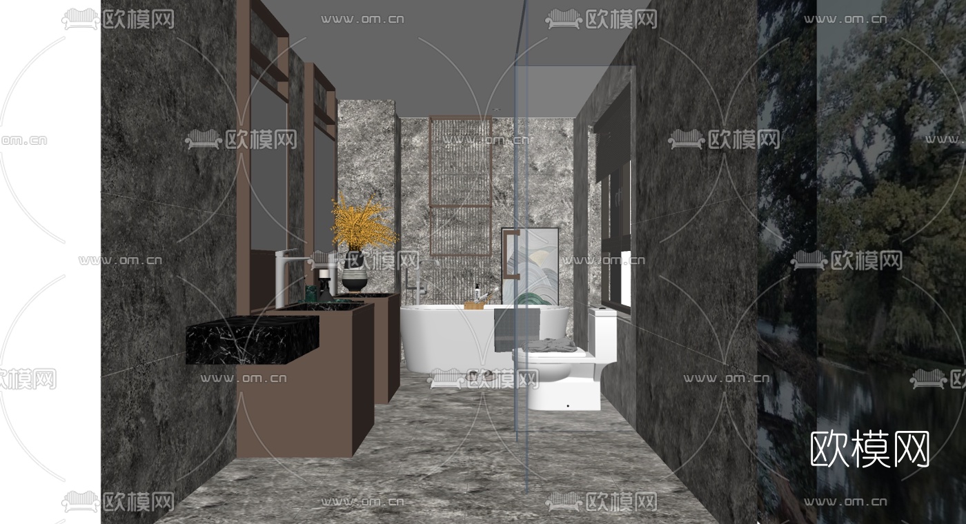 现代卫生间浴室su模型下载
