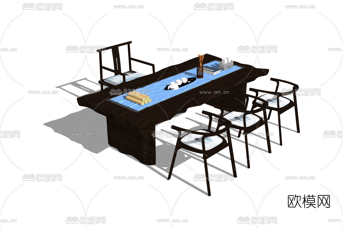 新中式茶桌椅免费su模型下载