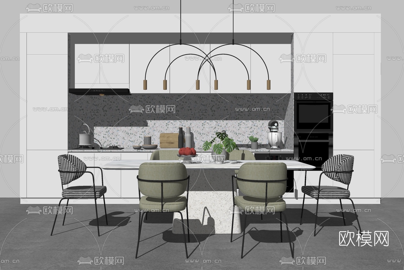 现代餐桌椅su模型下载