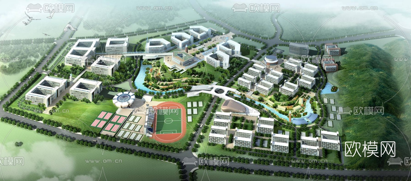 现代学校鸟瞰3d模型