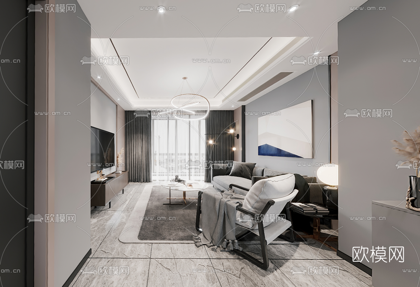 现代客厅餐厅cr全景3d模型