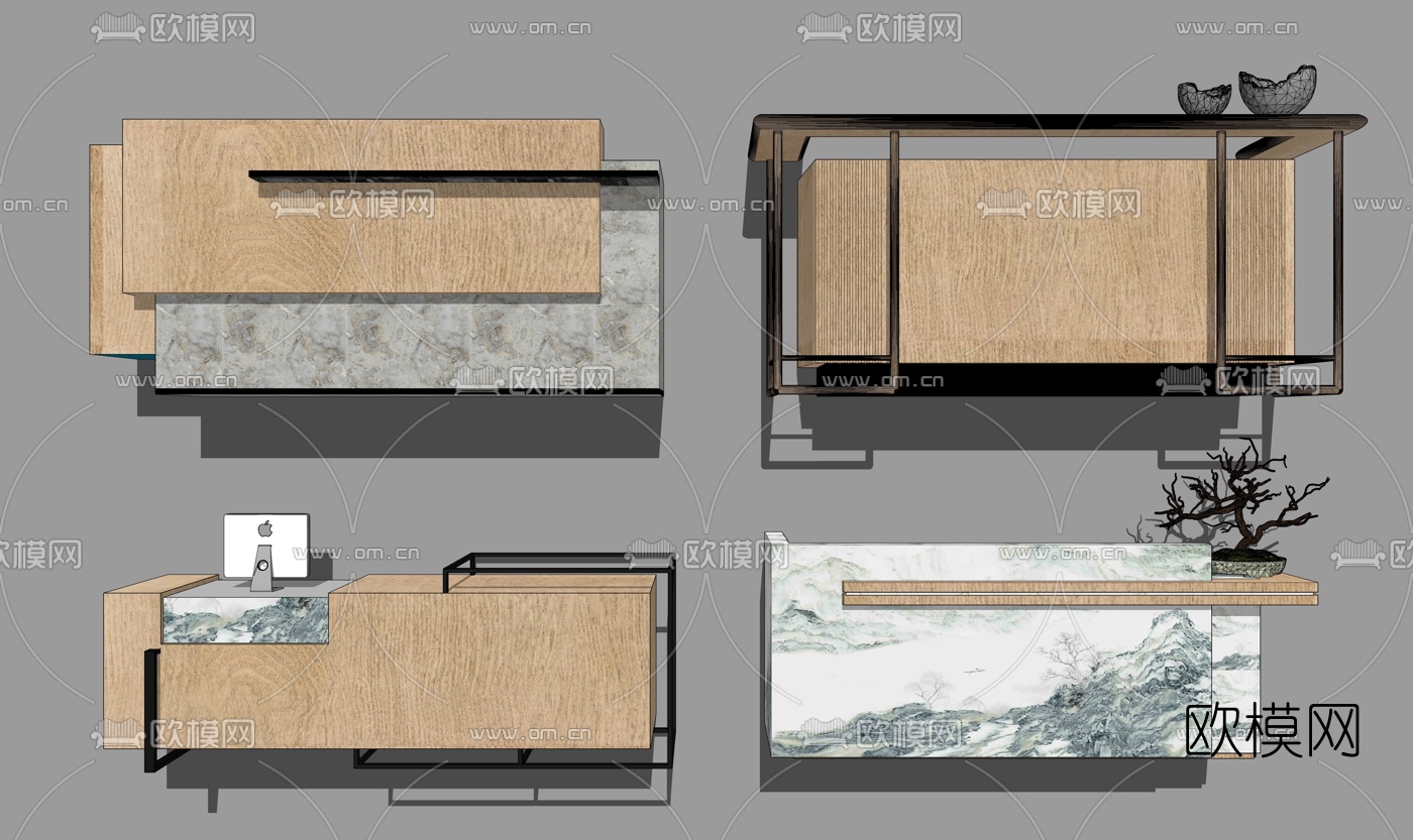 现代办公前台su模型下载