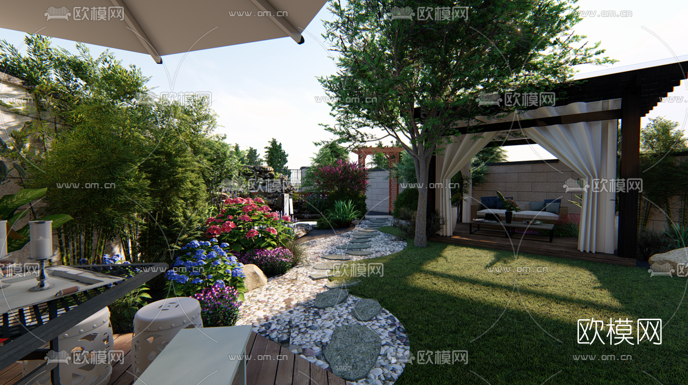 美式庭院景观su模型下载（渲染图4）