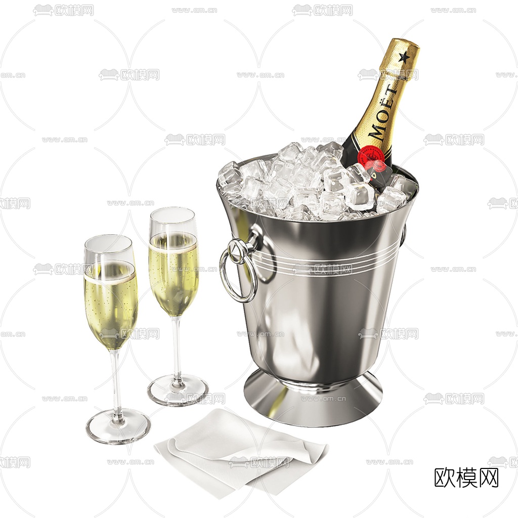 现代冰桶酒杯香槟酒3d模型