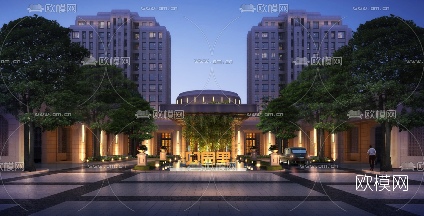 现代高层住宅小区su模型下载（渲染图4）