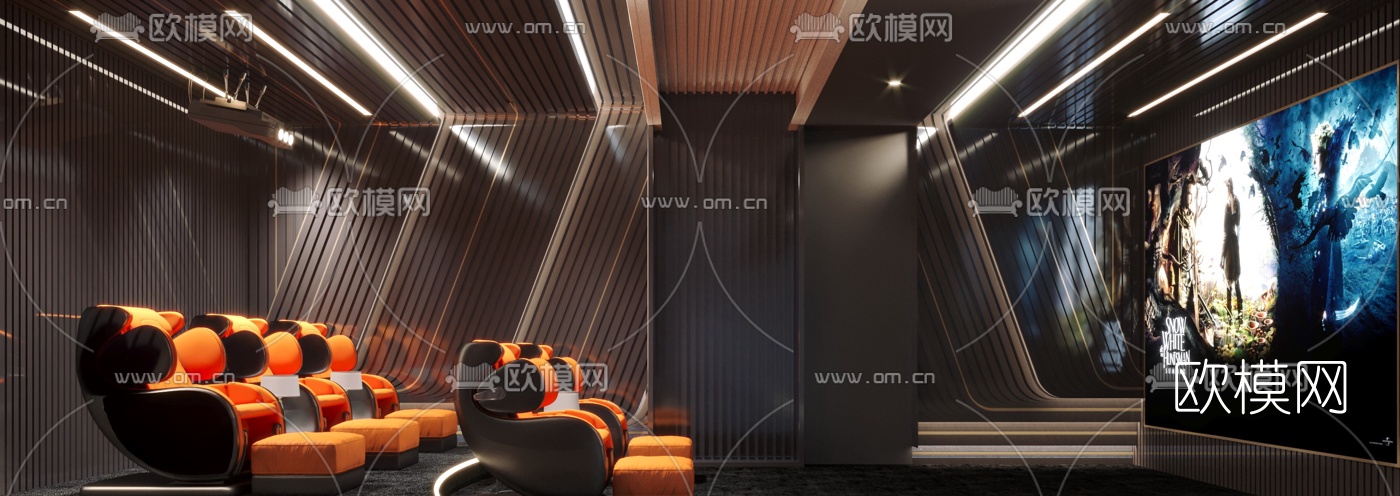 现代影音室视听室3d模型