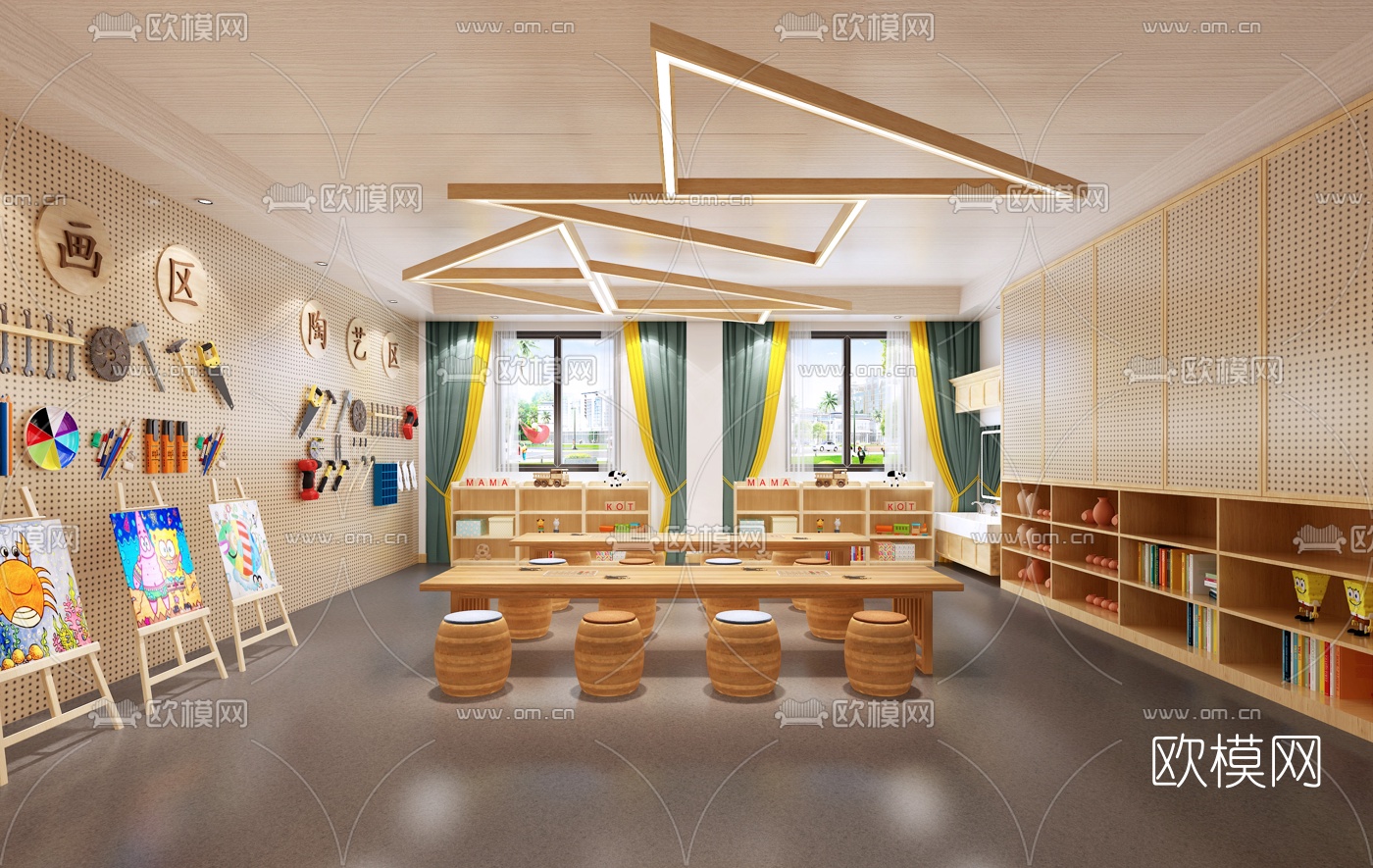 现代幼儿园美工室3d模型