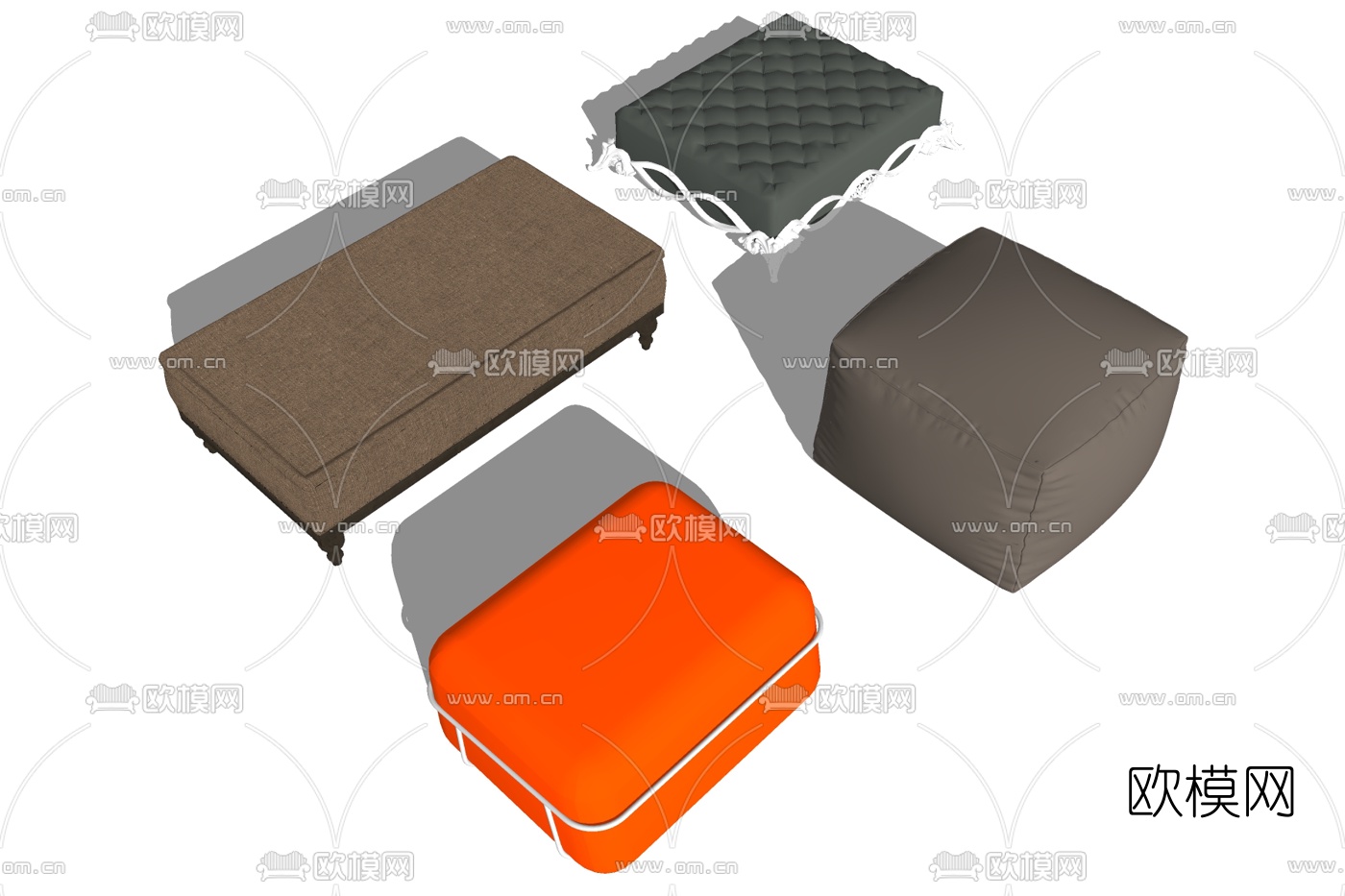 欧式布艺脚踏su模型下载