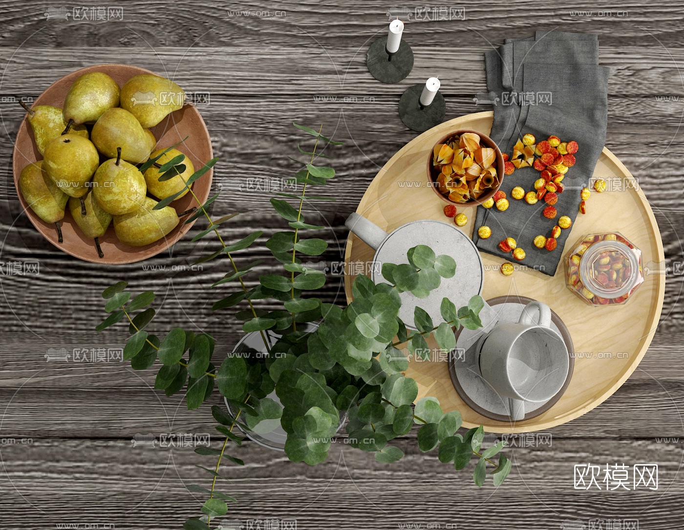 现代水果餐具3d模型下载