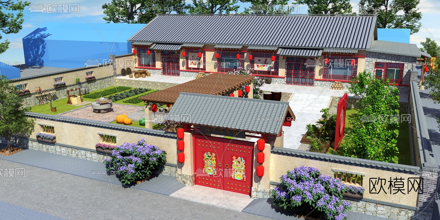 农家院鸟瞰规划3d模型下载