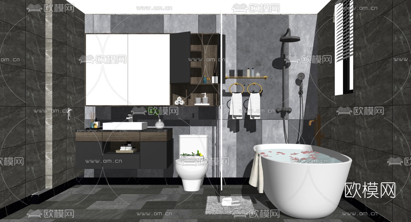 现代浴室浴室卫生间su模型下载