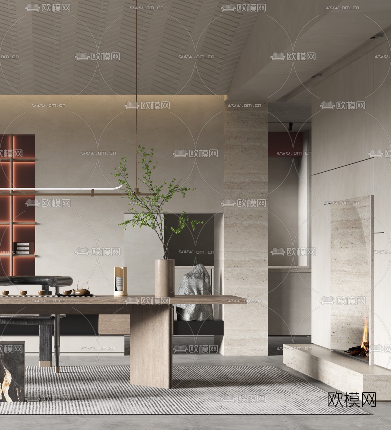 现代侘寂茶室3d模型下载（渲染图2）