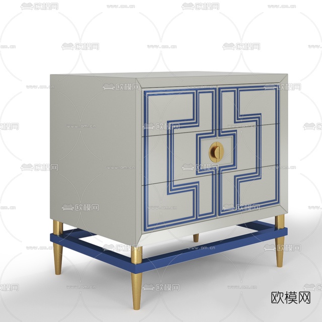 新中式罗马极光床头柜免费3d模型下载
