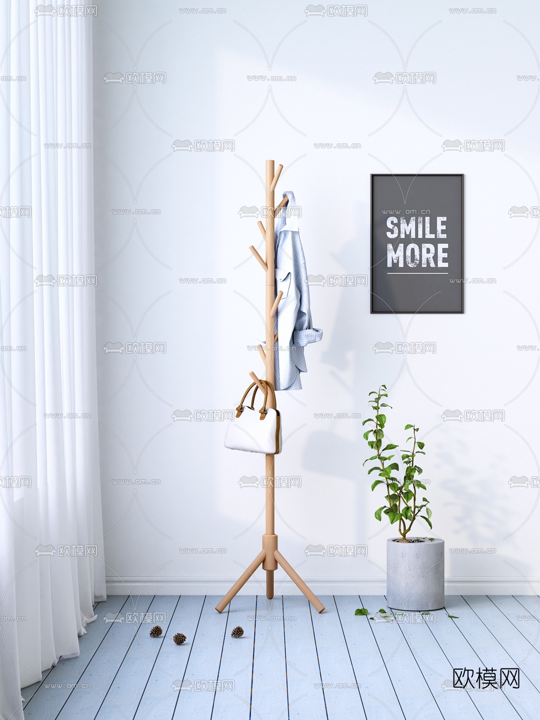 北欧榉木衣帽架免费3d模型下载