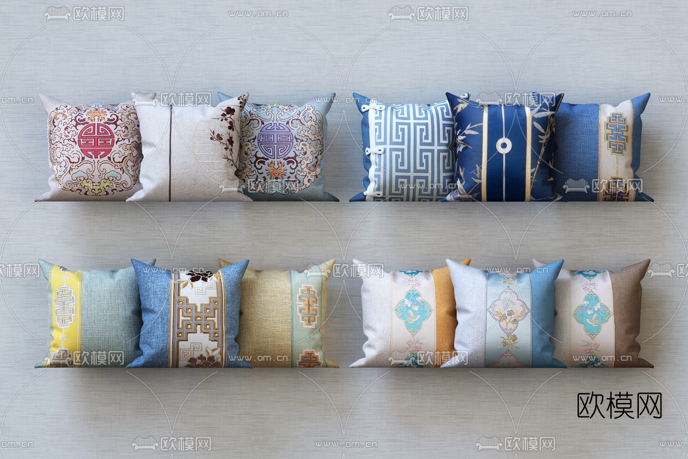 新中式布艺抱枕3d模型下载