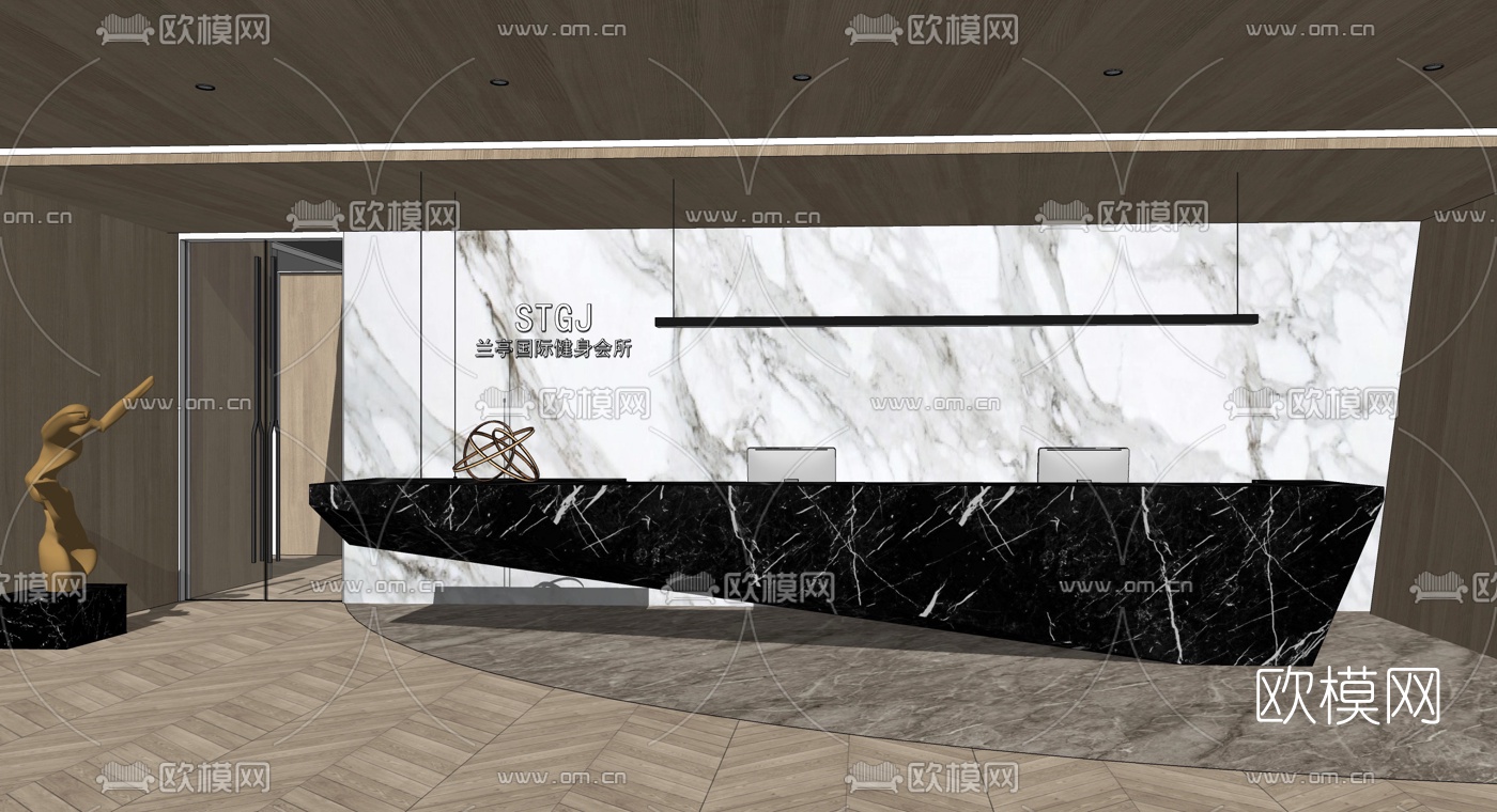 现代健身会所前台su模型下载