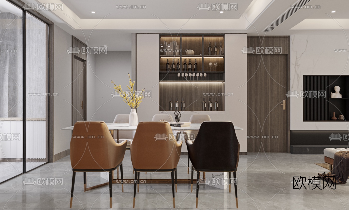 现代客厅餐厅3d模型