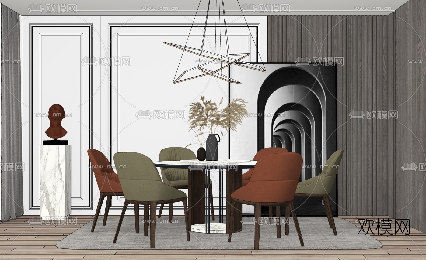 现代轻奢餐桌椅su模型