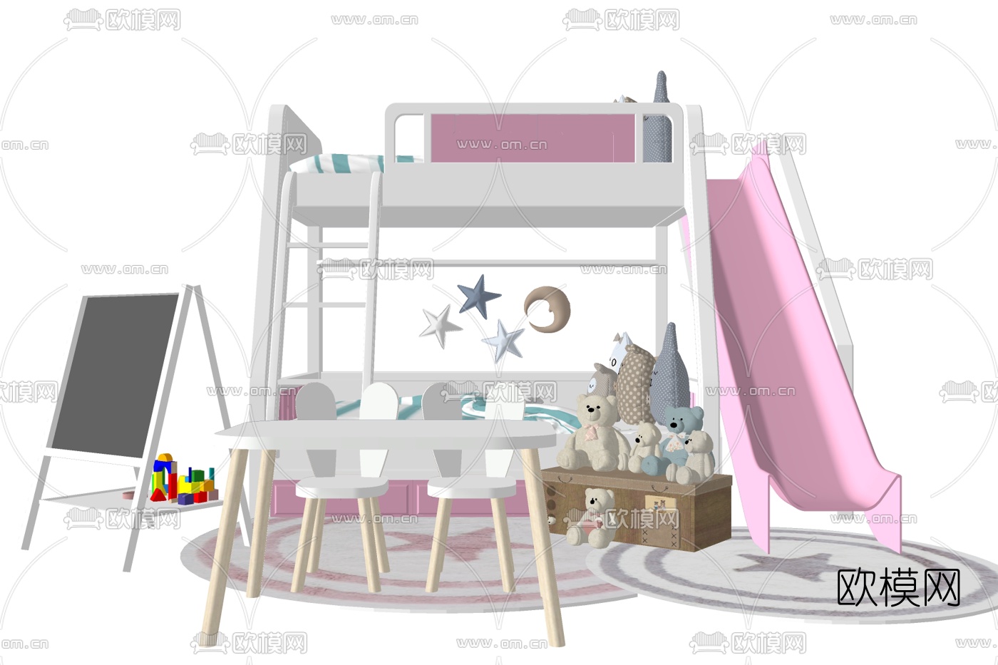 北欧上下铺儿童床su模型下载
