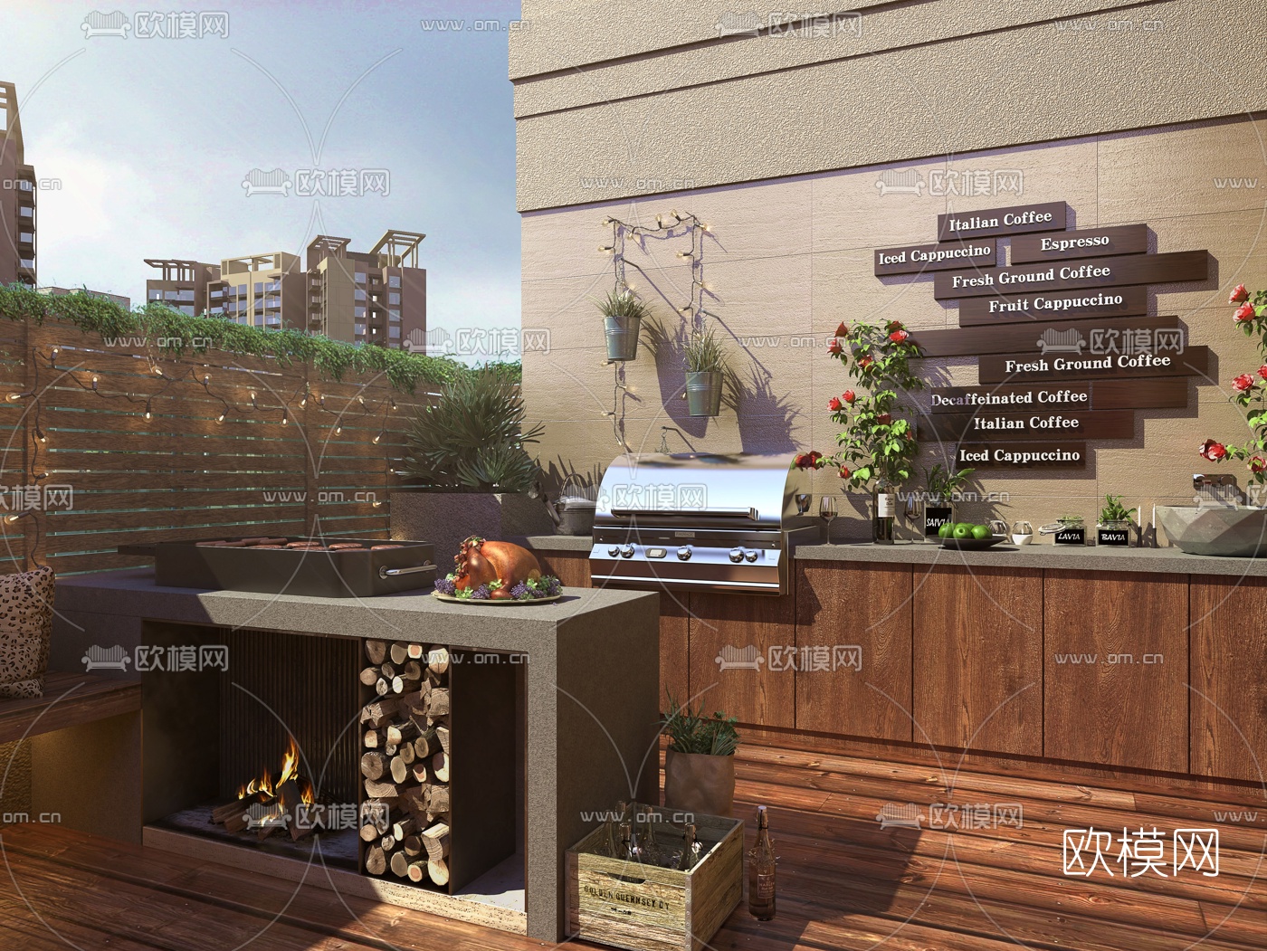 现代休闲露台阳台3d模型下载（渲染图2）