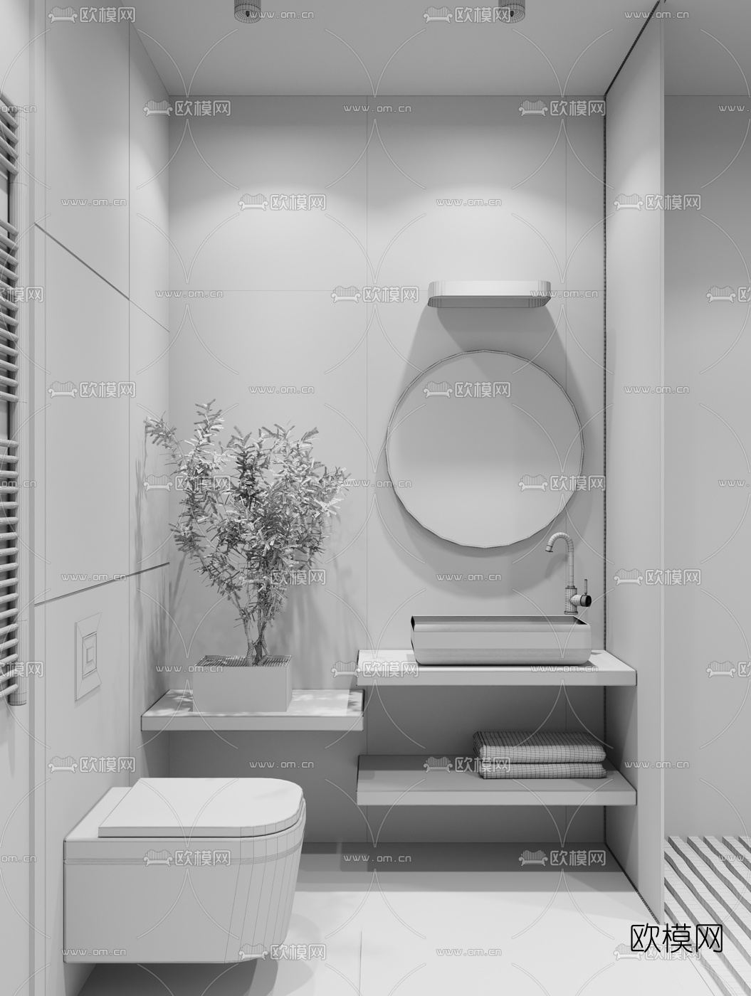 工业风简约卫生间3d模型下载（渲染图2）