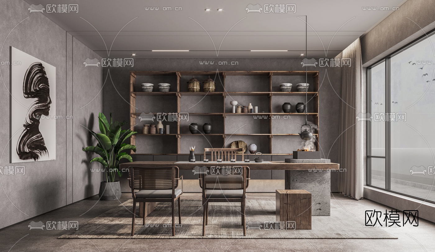 侘寂风茶室3d模型下载（渲染图1）
