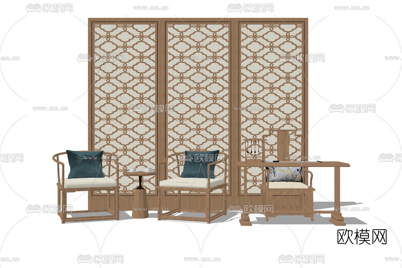 新中式实木单椅su模型下载