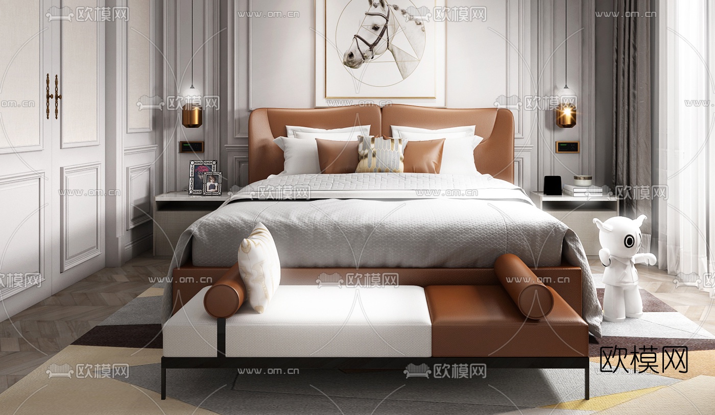 简欧轻奢卧室3d模型下载（渲染图4）