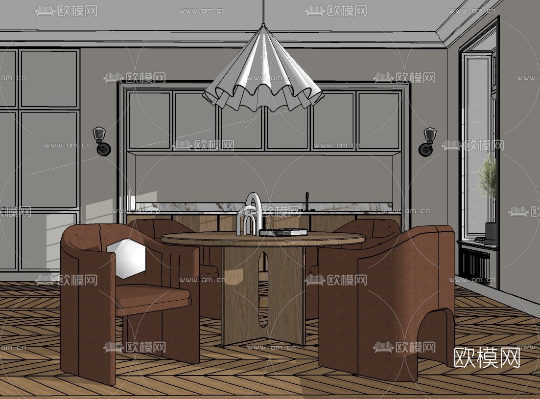 北欧餐厅su模型下载（渲染图2）