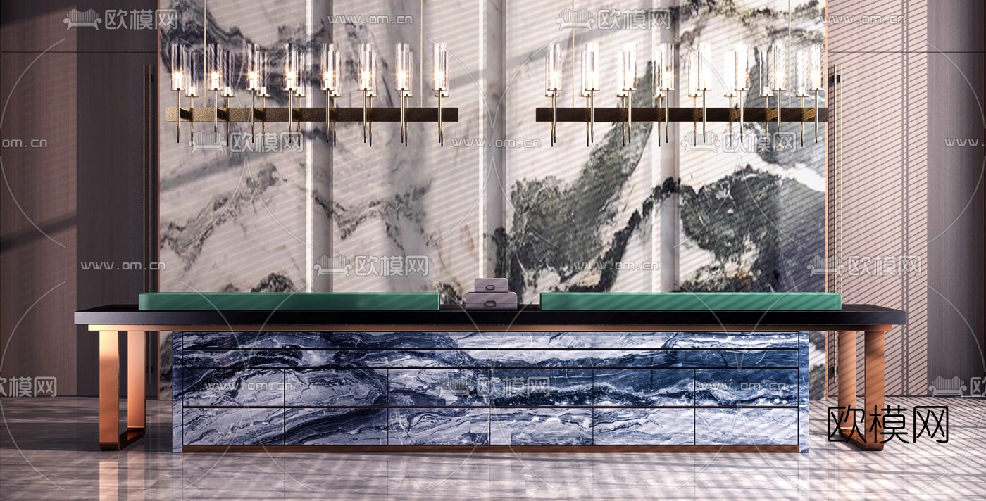 新中式酒店大堂前台3d模型