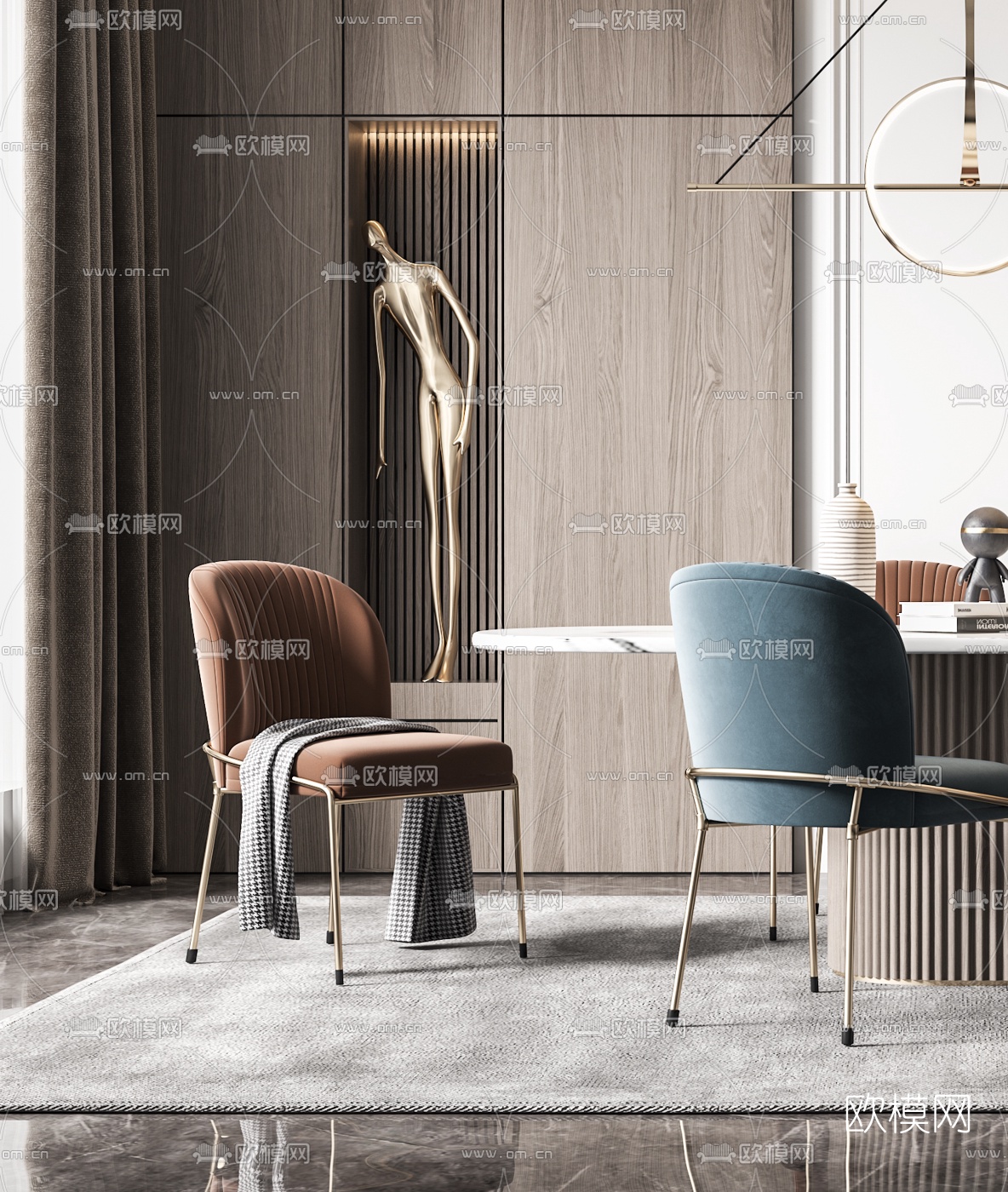 现代轻奢餐桌椅3d模型下载（渲染图2）