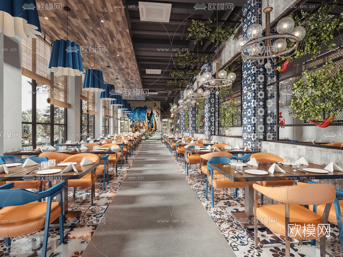 工业风混搭烧烤店3d模型下载（渲染图1）