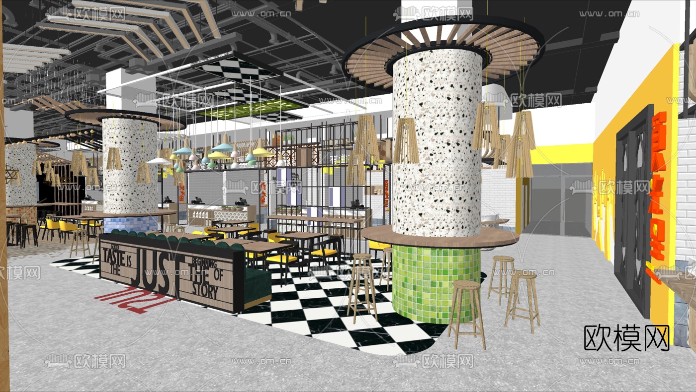 现代美食街快餐店su模型下载（渲染图3）