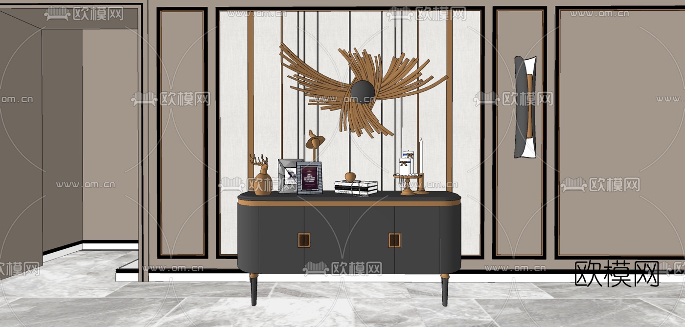 现代轻奢边柜su模型下载